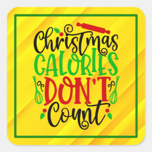 Adesivo Quadrado Design Divertido de Natal - Calorias Não Contam