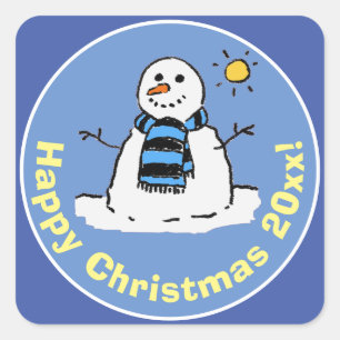 Adesivo Quadrado Design Divertido de Natal com Boneco de Neve