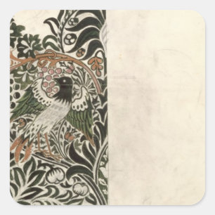Adesivo Quadrado Design do "de bloco de madeira inacabado pássaro 