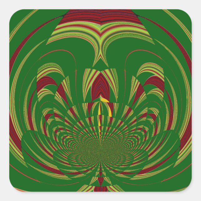 Adesivo Quadrado Design do Padrão Floral Verde-Étnico Africano (Frente)