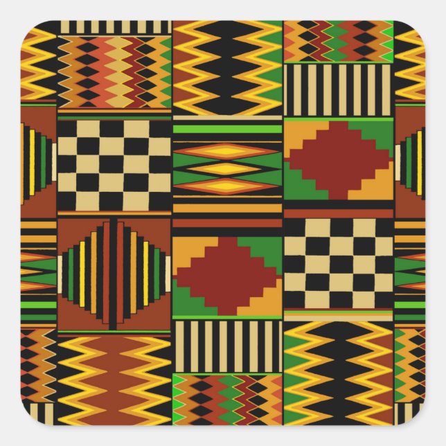 Adesivo Quadrado Design do Royal Kente Cloth Africano (Frente)