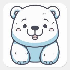 Adesivo Quadrado Design do Urso Polar de Kawaii
