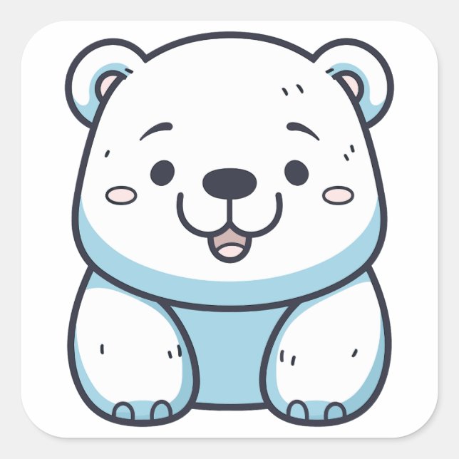 Adesivo Quadrado Design do Urso Polar de Kawaii (Frente)