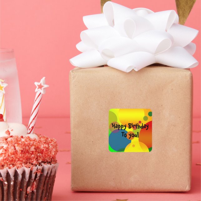 Adesivo Quadrado Design do Vinheta de Aniversário Festivo (Festa)