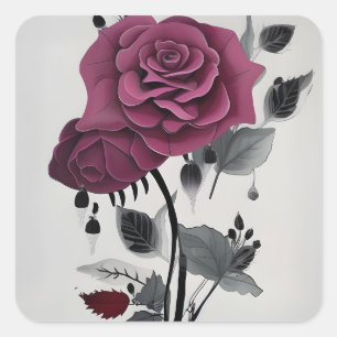 Adesivo Quadrado Design Floral Rosa de Abstrato de tinta minimalist
