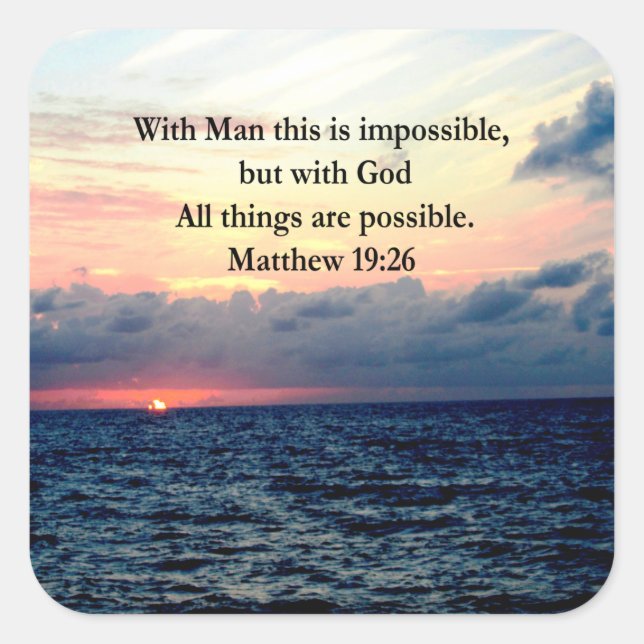 ADESIVO QUADRADO DESIGN FOTO MOTIVATIVO DE MATTHEW 19:26 (Frente)
