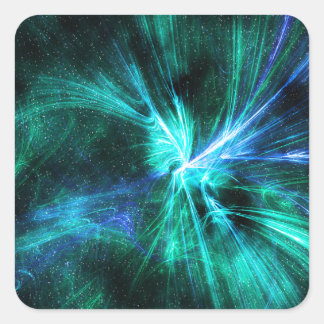 Adesivo Quadrado Design fractal de Wispy azul/verde