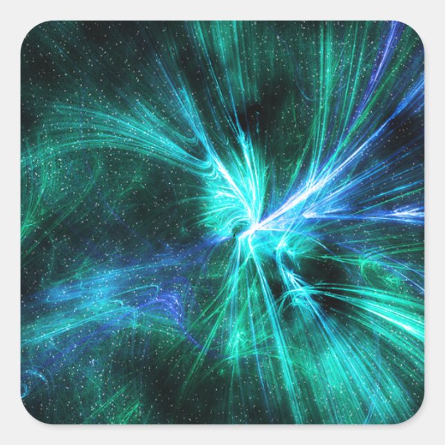 Adesivo Quadrado Design fractal de Wispy azul/verde (Frente)