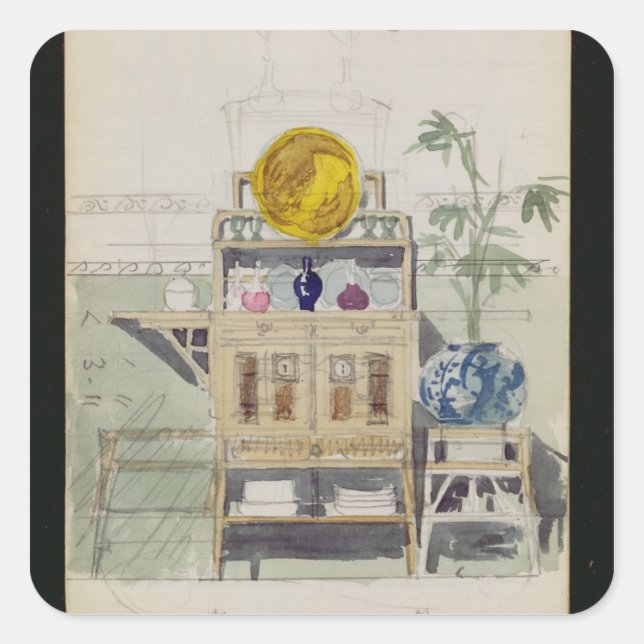 Adesivo Quadrado Design para uma placa lateral, c.1860s-70s (c/c e  (Frente)