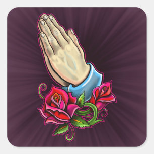 Adesivo Quadrado Design Praying dos rosas das mãos