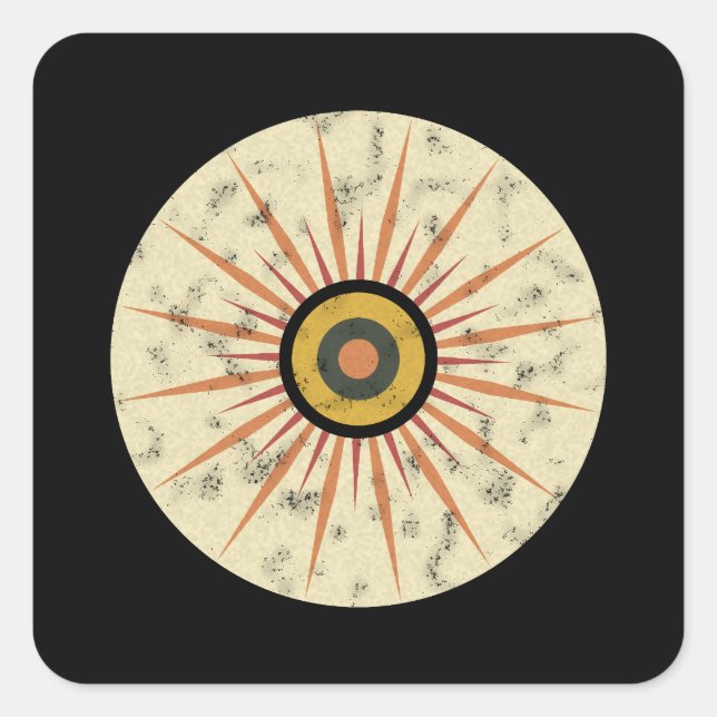Adesivo Quadrado Design Retro Boho de Explosão Solar (Frente)