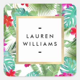 Adesivo Quadrado Designer de Estampa Tropical Chic em Aquarela