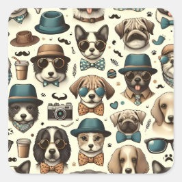 Adesivo Quadrado Designs De Animais Cachorros Sem Costura Cachorro 