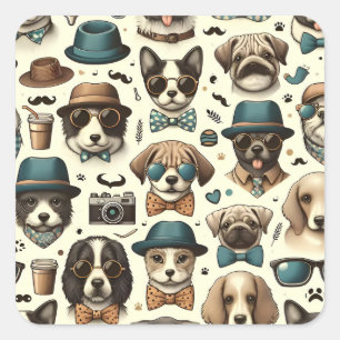 Adesivo Quadrado Designs De Animais Cachorros Sem Costura Cachorro