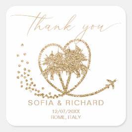 Adesivo Quadrado Destino do Casamento de Palm de Praia Obrigado