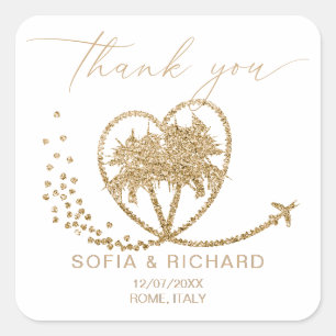 Adesivo Quadrado Destino do Casamento de Palm de Praia Obrigado