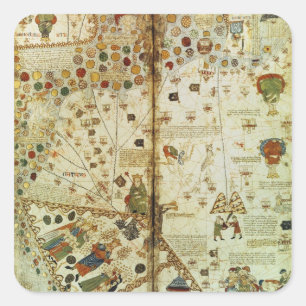 Adesivo Quadrado Detalhe de um Mapa Mundial Catalão