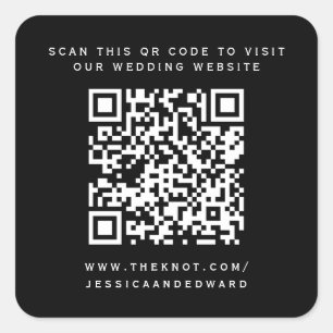 Adesivo Quadrado Detalhes do Casamento Código Qr Simples Chic Preto