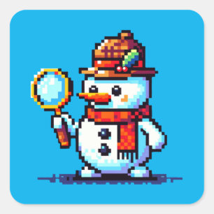 Adesivo Quadrado Detetive Snowman: Mistério de inverno de 8 bits