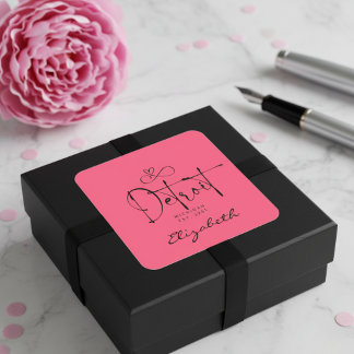 Adesivo Quadrado Detroit Michigan Est 1701 "Your Name" Rosa