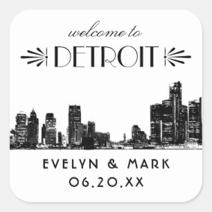 Adesivo Quadrado Detroit Skyline Black Art Deco Casamento Bem-Vindo