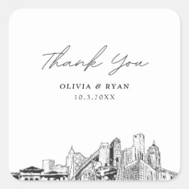 Adesivo Quadrado Detroit Wedding Skyline Favor Obrigado