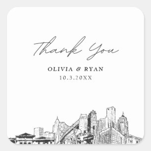 Adesivo Quadrado Detroit Wedding Skyline Favor Obrigado