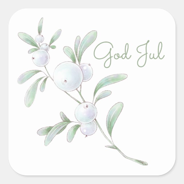 Adesivo Quadrado Deus Jul White Winter Berries Square Sticker (Frente)