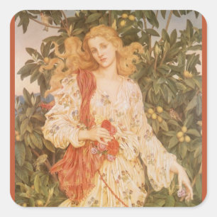 Adesivo Quadrado Deusa de Blossoms e Flores, Flora por Morgan