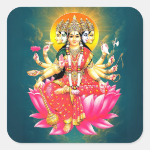 Adesivo Quadrado Deusa Gayatri Devi no Lotus Hindu Deity
