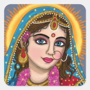 Adesivo Quadrado Deusa Radha Sticker   Divine Hindu Devi Radha Sp