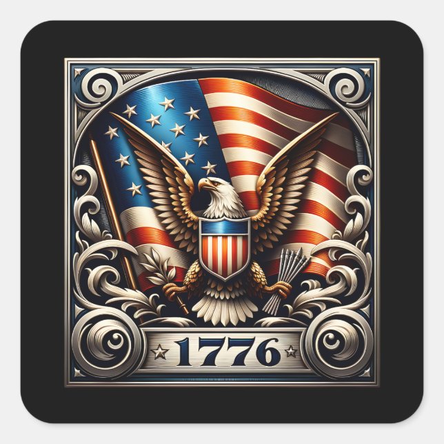 Adesivo Quadrado Dia 4 de julho de 1776 da Independência (Frente)