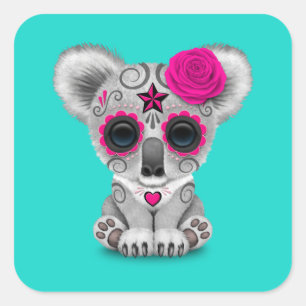 Adesivo Quadrado Dia cor-de-rosa do Koala inoperante do bebê
