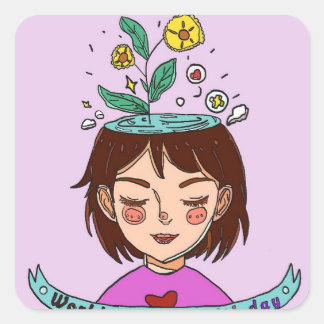 Adesivo Quadrado Dia da Consciência da Saúde Mental