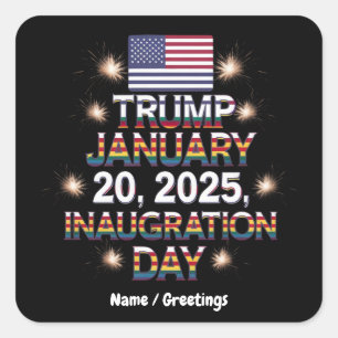 Adesivo Quadrado Dia da Inauguração do Trump 20 de janeiro de 2025