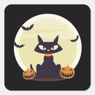 Adesivo Quadrado Dia das Bruxas de Gatos Negros
