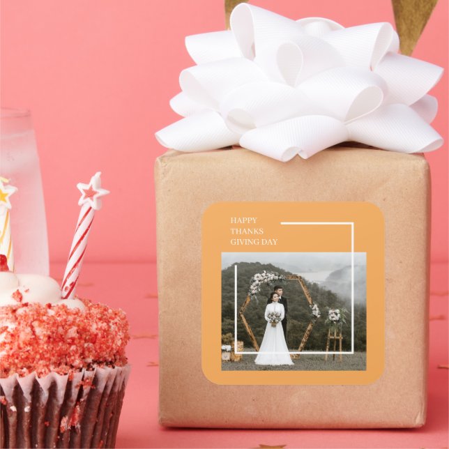 Adesivo Quadrado Dia de Ação de Graças da Família Elegante e Feliz (Festa)