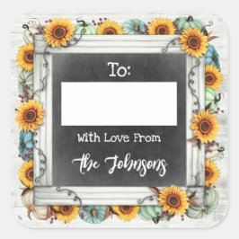 Adesivo Quadrado Dia de Ação de Graças Rústico Girassol Para / De E