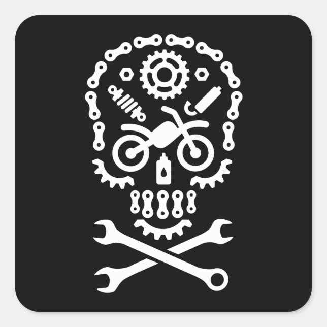 Adesivo Quadrado Dia de as Bruxas engraçado Crânio Motocross Motorc (Frente)