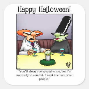 Adesivo Quadrado Dia de as Bruxas engraçado Humor Halloween Sticke