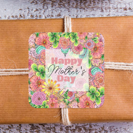 Adesivo Quadrado Dia de as mães de Florais Coloridos Vibrantes