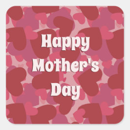 Adesivo Quadrado Dia de as mães de padrões de corações de amor verm