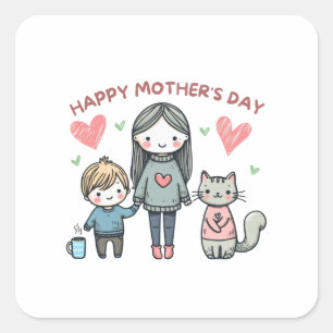 Adesivo Quadrado Dia de as mães Feliz