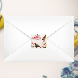 Adesivo Quadrado Dia de as mães Floral de Borboletas Bonitas