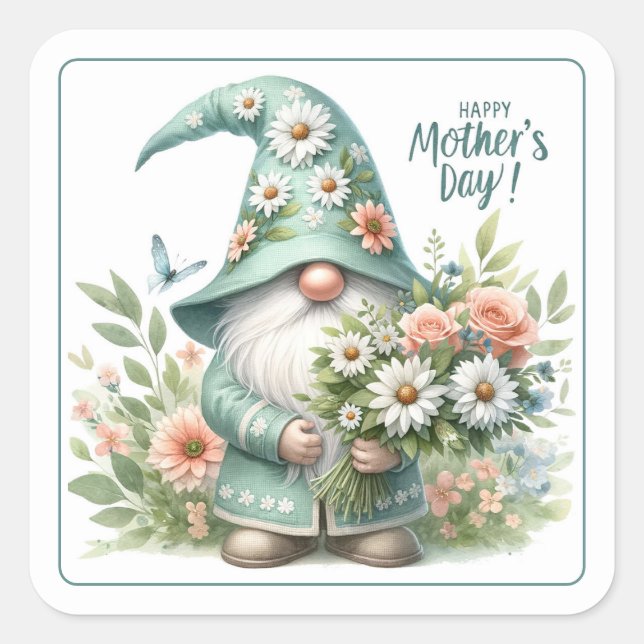 Adesivo Quadrado Dia de as mães mágico: Gnomo Whimsical Delight (Frente)