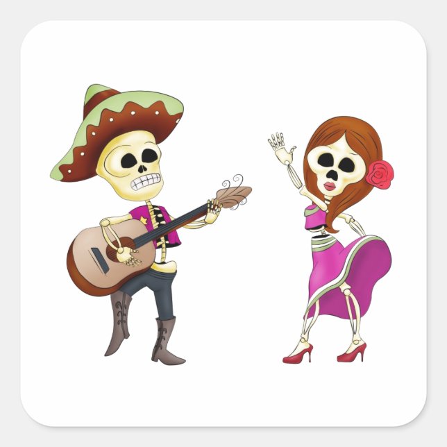 Adesivo Quadrado Dia de dança Mariachi do Casal Morto (Frente)