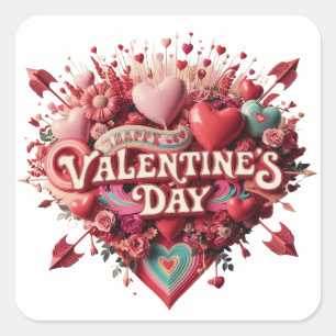 Adesivo Quadrado dia de dia de os namorados, retrô-cliente