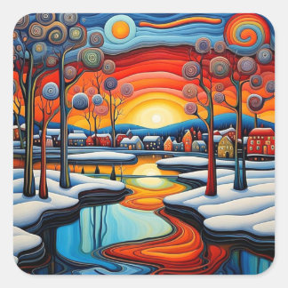 Adesivo Quadrado Dia de inverno no pôr do sol 11