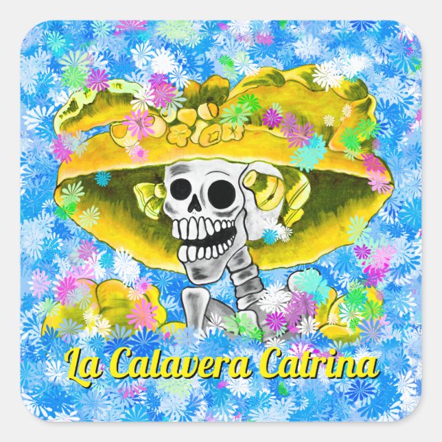 Adesivo Quadrado Dia De Los Muertos Calavera Amarelo Bonnet (Frente)