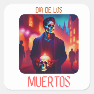 Adesivo Quadrado Dia de los Muertos Catrin con Calavera
